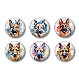 German Shepherd Magnets: Watercolor Dog Lover Gift, Set of 6, 1-1/2"